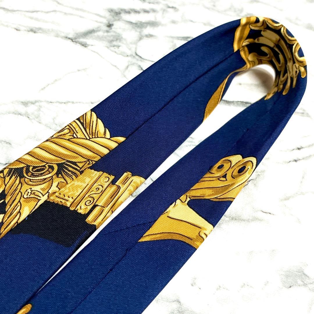 ✨未使用✨エルメス　スカーフ柄③ ネイビー✖️ゴールド　ネクタイ