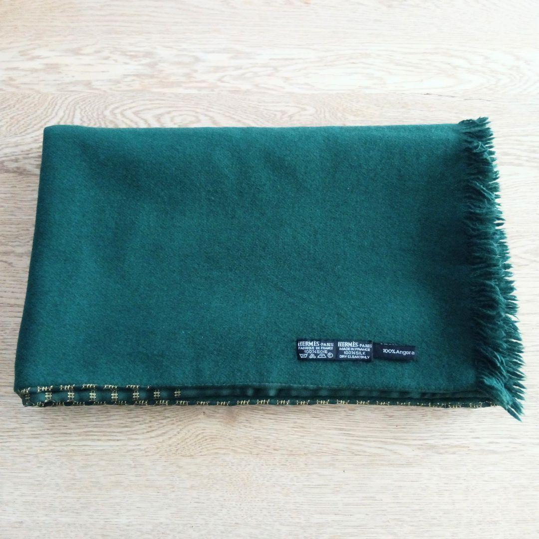 【美品】HERMES リバーシブルマフラー/ストール シルク アンゴラ