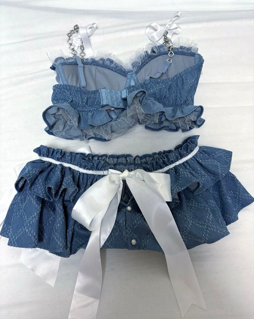 ライトブルーデニムフリルブラ＆スカートセットS