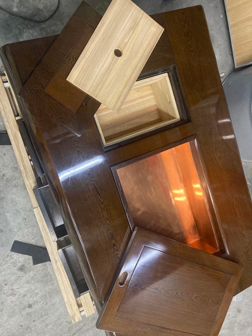 木製火鉢座卓 3引き出し付き