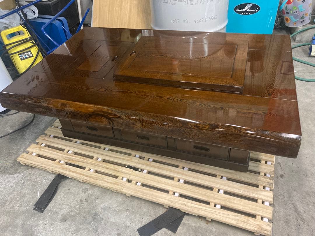木製火鉢座卓 3引き出し付き