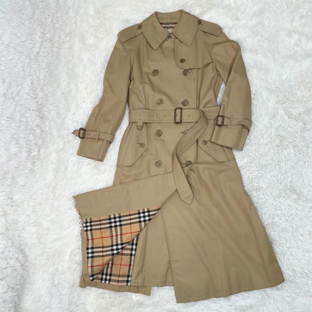 美品 BURBERRY バーバリー トレンチコート ベルト ノバチェック 90年