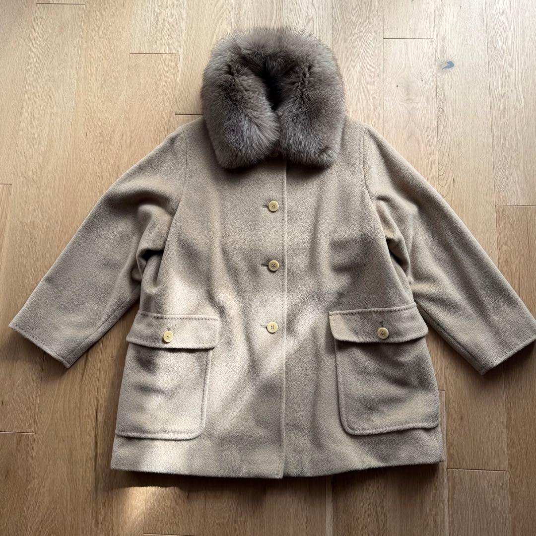 Max Mara マックスマーラ 白タグ ウール カシミヤ コート ファー付