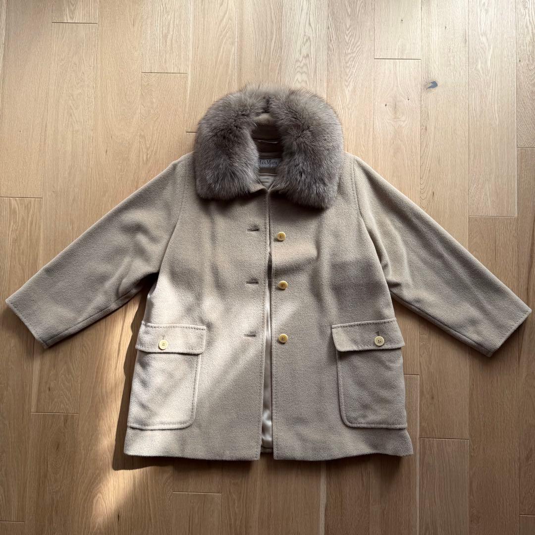 Max Mara マックスマーラ 白タグ ウール カシミヤ コート ファー付