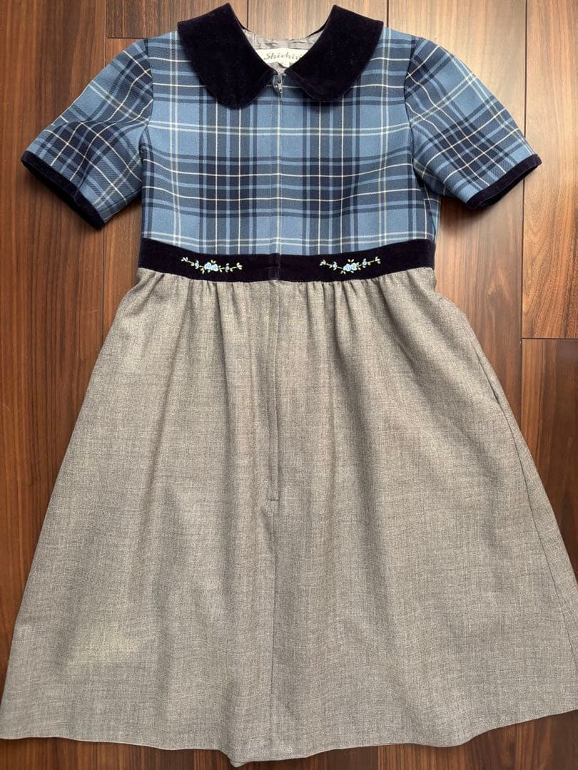 Shichiri半袖ワンピース Lサイズ ネイビー/グレー