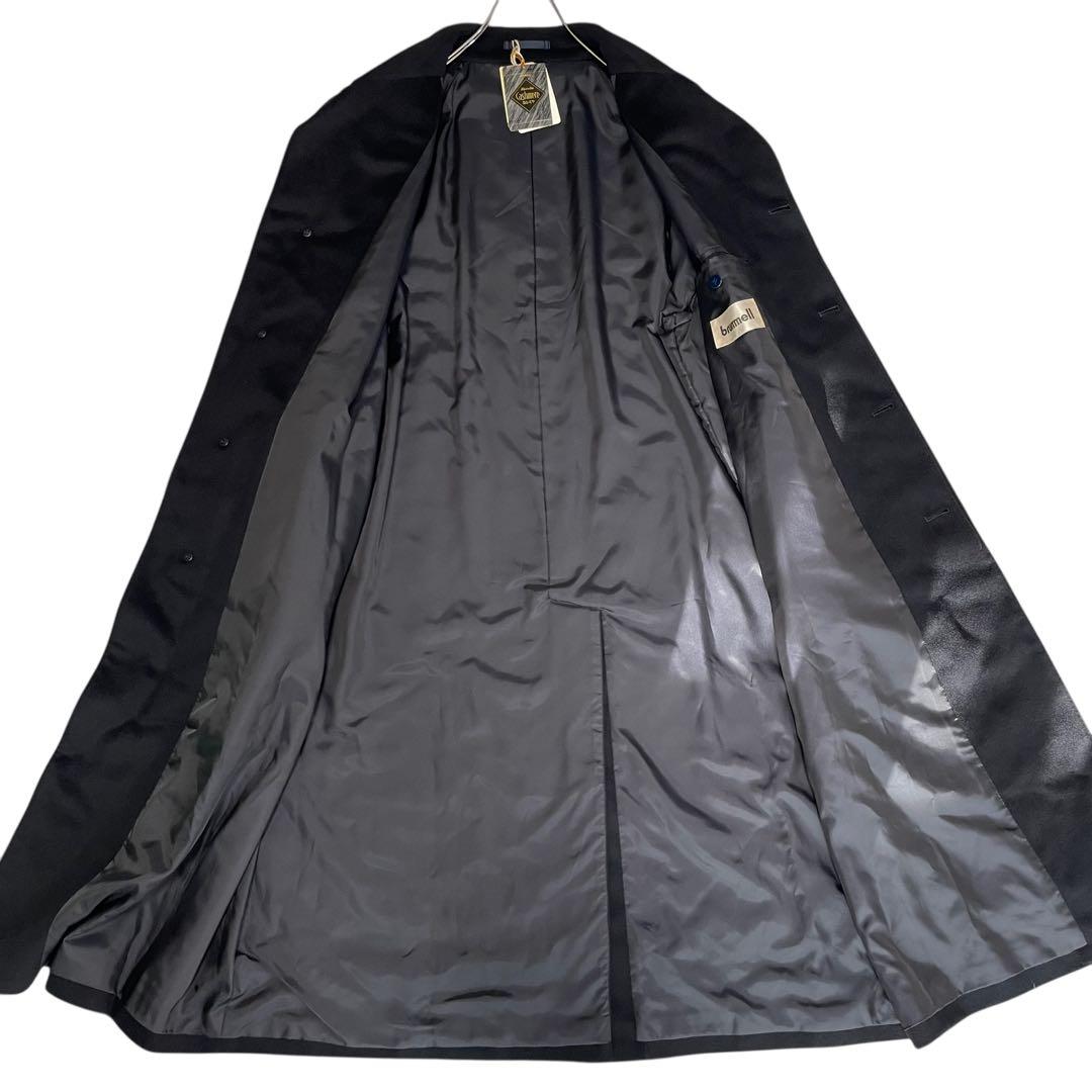 【カシミヤ60%×未使用に近い×日本製】マキシ丈比翼チェスターコート 濃紺 XL