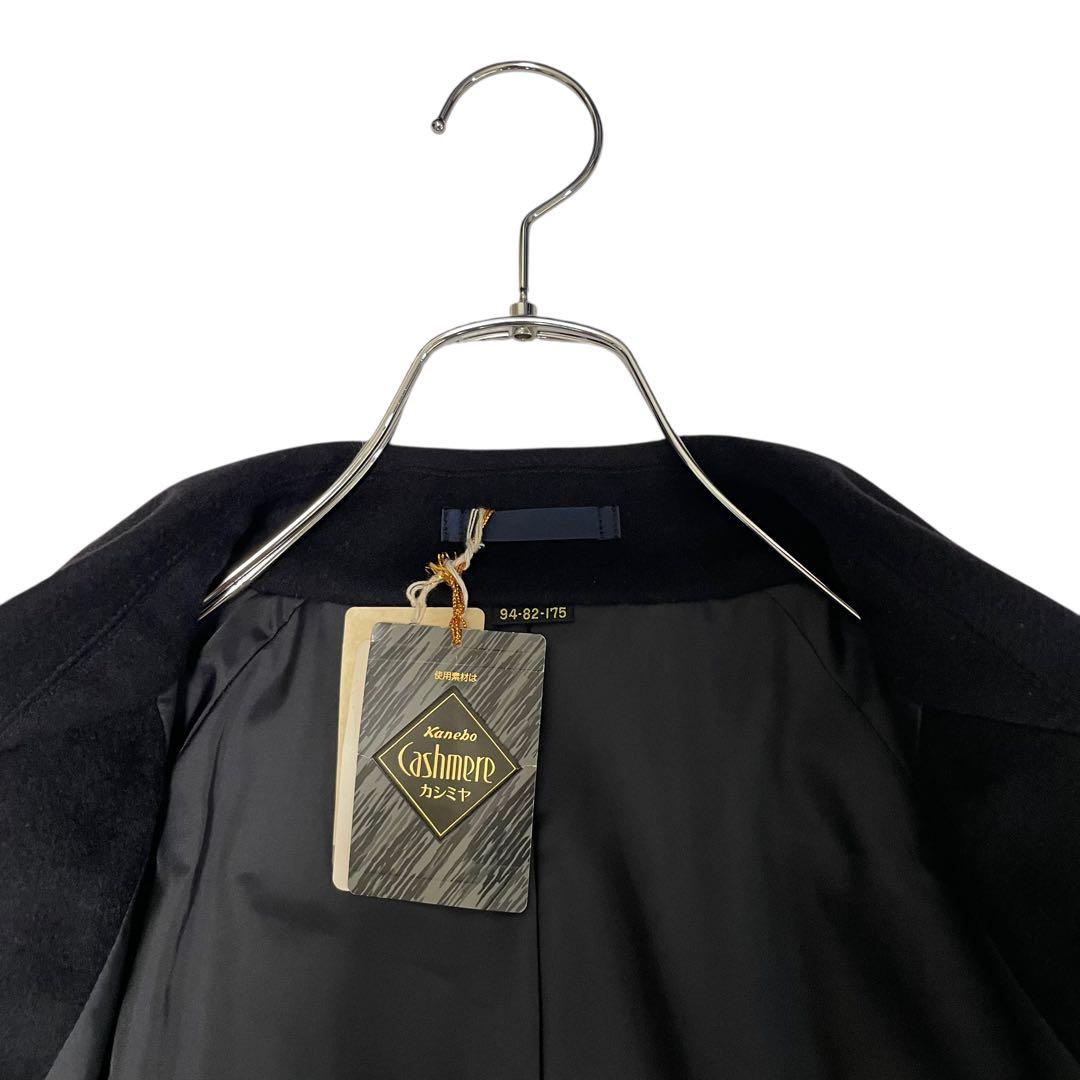 【カシミヤ60%×未使用に近い×日本製】マキシ丈比翼チェスターコート 濃紺 XL
