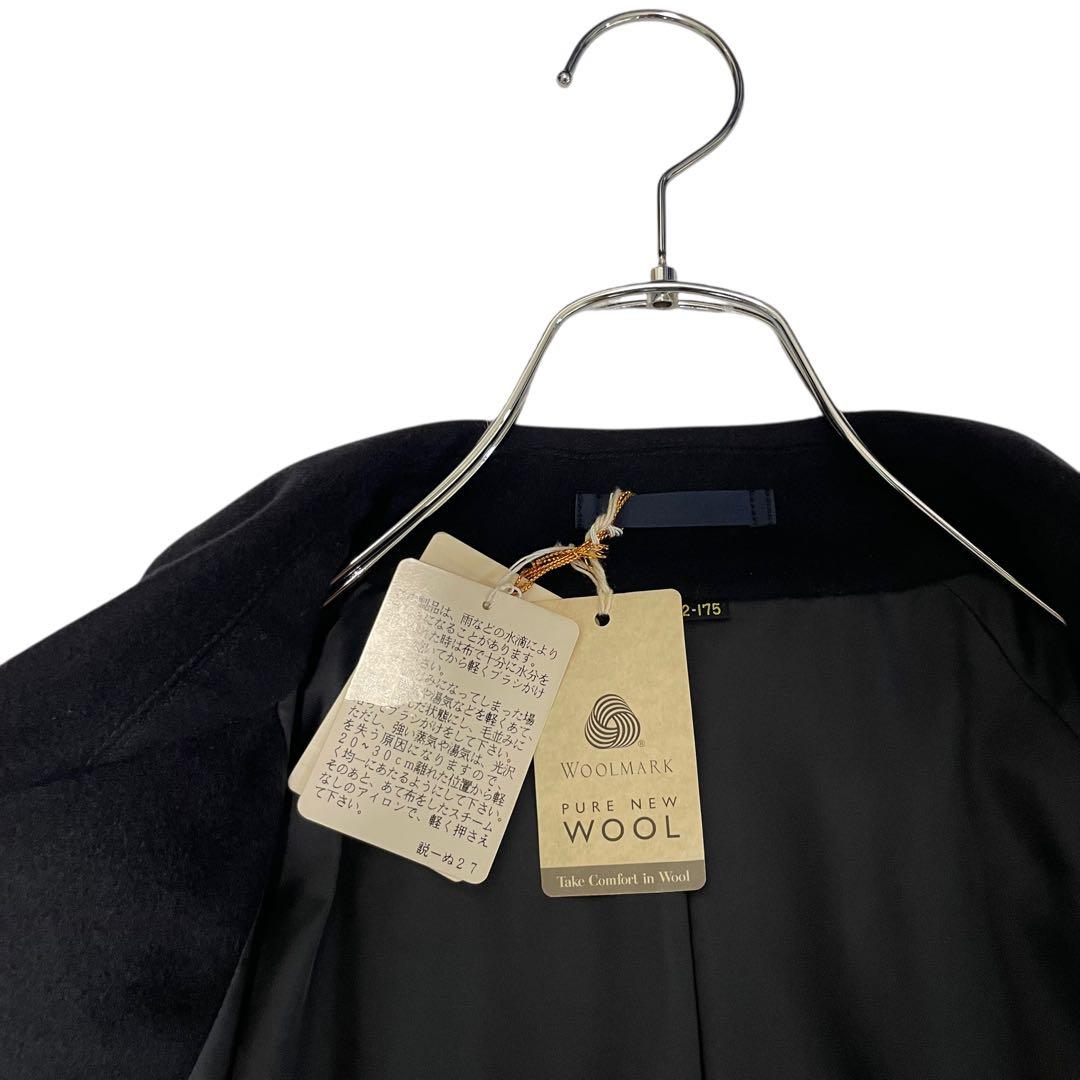 【カシミヤ60%×未使用に近い×日本製】マキシ丈比翼チェスターコート 濃紺 XL