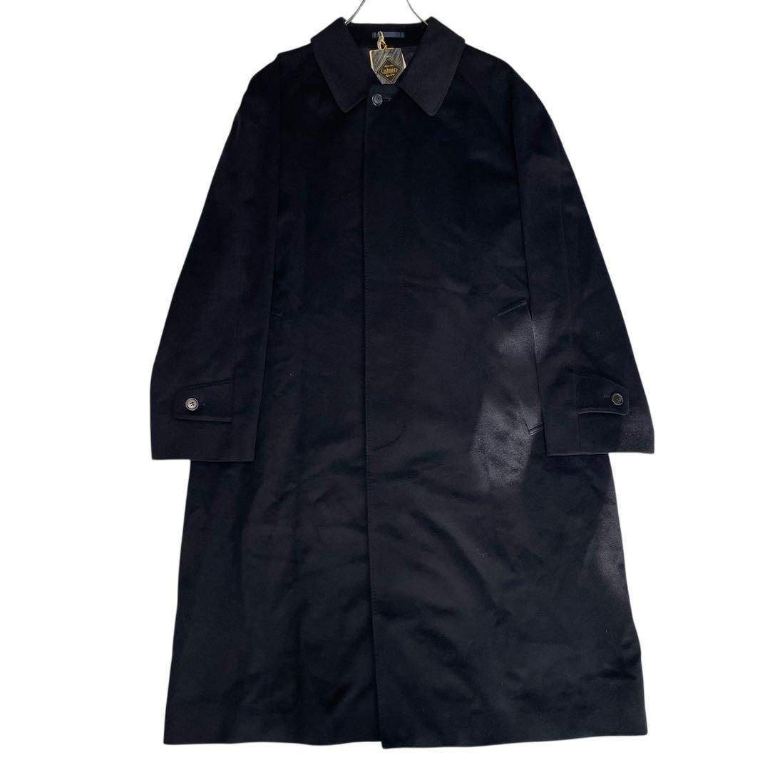 【カシミヤ60%×未使用に近い×日本製】マキシ丈比翼チェスターコート 濃紺 XL