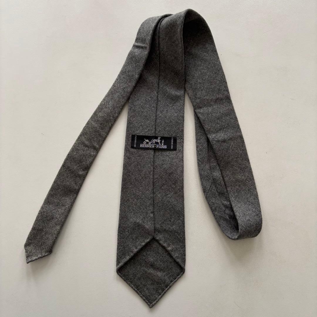 HERMES-PARIS / エルメス ネクタイ カシミア100% 無地 グレー