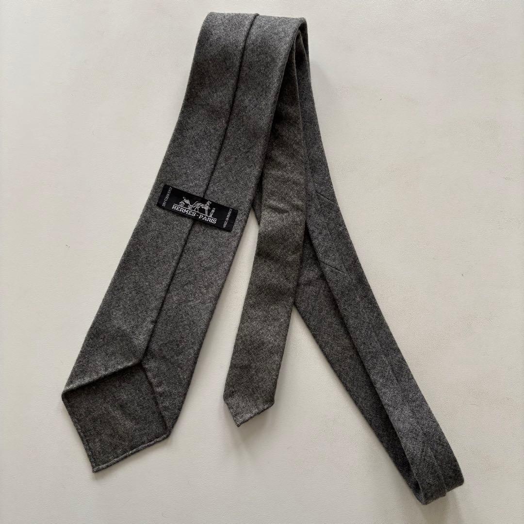 HERMES-PARIS / エルメス ネクタイ カシミア100% 無地 グレー