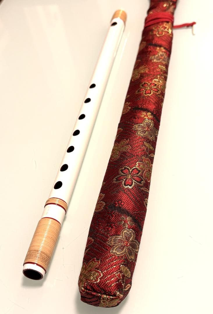 獅子田竹渓 篠笛（白）7穴 5本調子 ※袋付き　お囃子・お祭り用