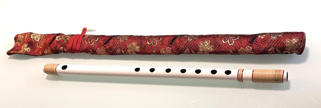 獅子田竹渓 篠笛（白）7穴 5本調子 ※袋付き　お囃子・お祭り用