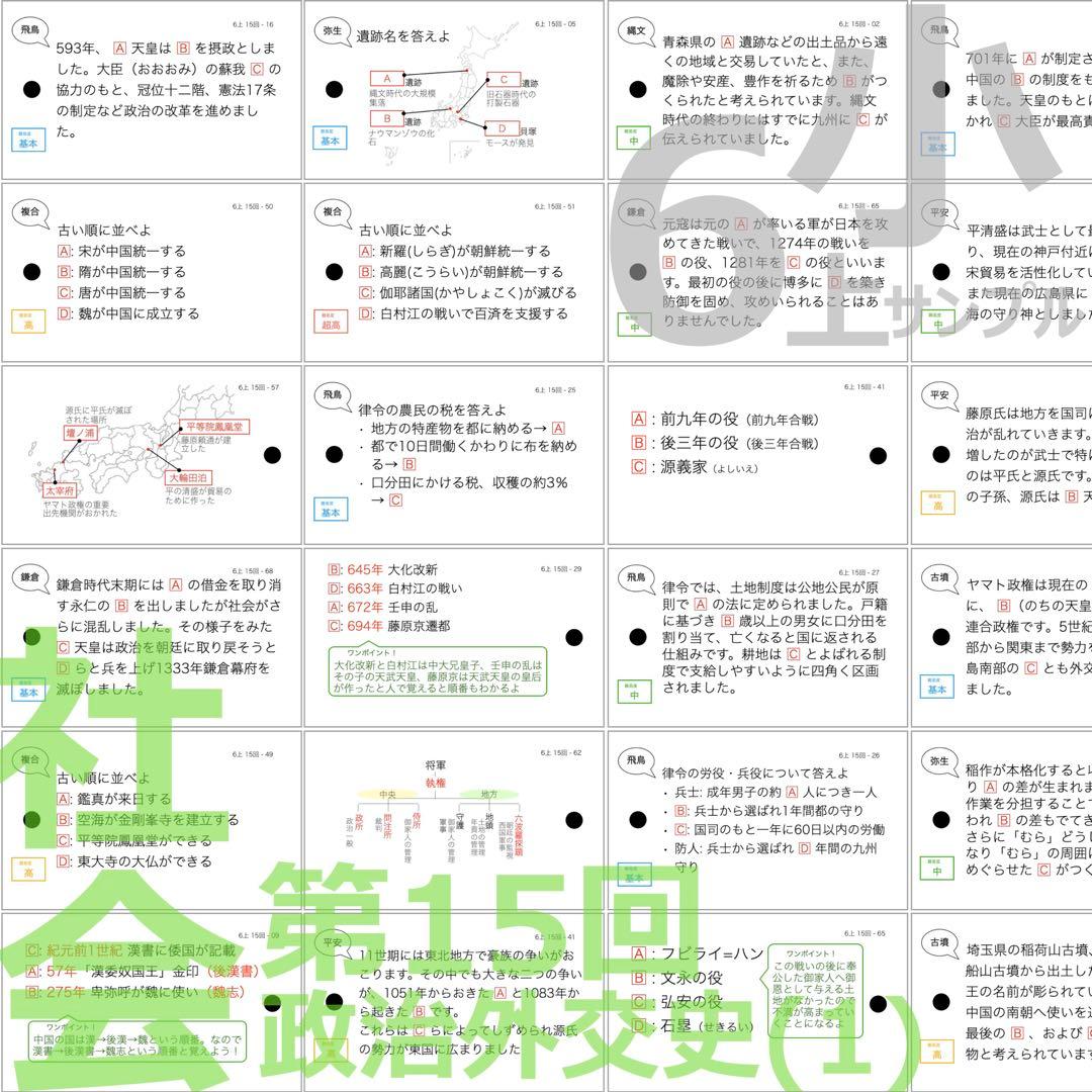 中学受験 暗記カード【6年上 社会・理科 10-17回】予習シリーズ 組分け
