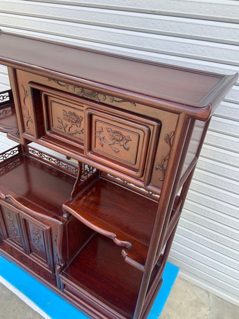 茶箪笥　アンティーク　唐木　年代物　飾り棚　中国家具　美術品　昭和レトロ