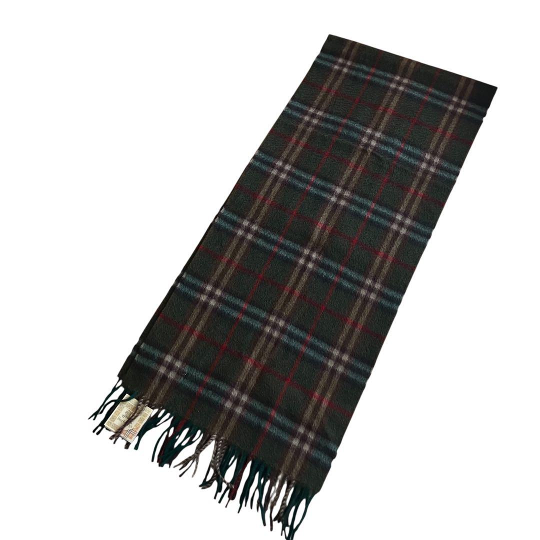 超美品✨バーバリーズ 英国製 80s〜90s カシミヤマフラー 緑 ノバチェック