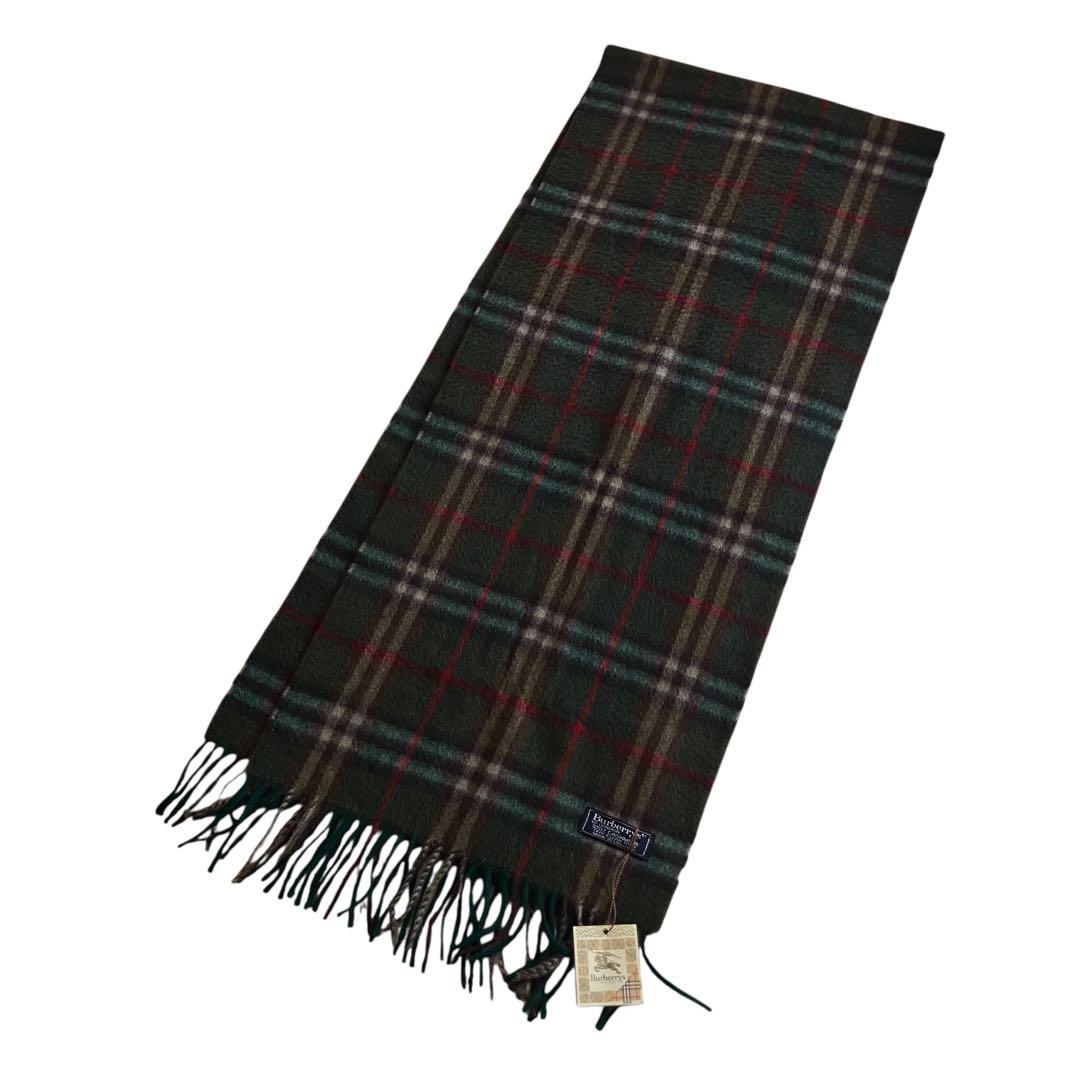 超美品✨バーバリーズ 英国製 80s〜90s カシミヤマフラー 緑 ノバチェック