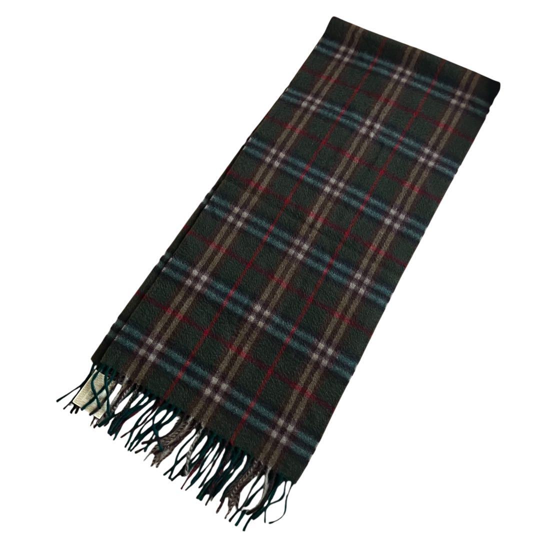 超美品✨バーバリーズ 英国製 80s〜90s カシミヤマフラー 緑 ノバチェック