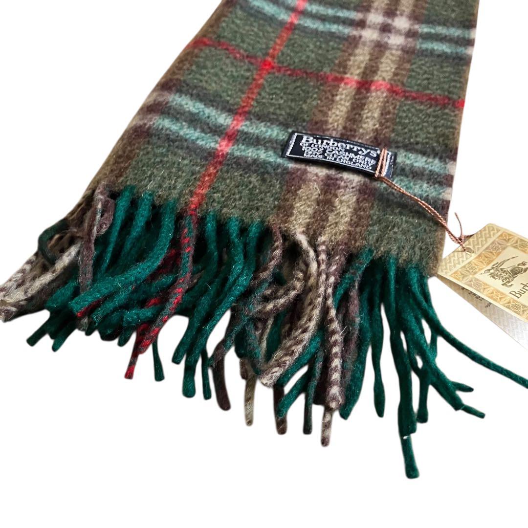 超美品✨バーバリーズ 英国製 80s〜90s カシミヤマフラー 緑 ノバチェック