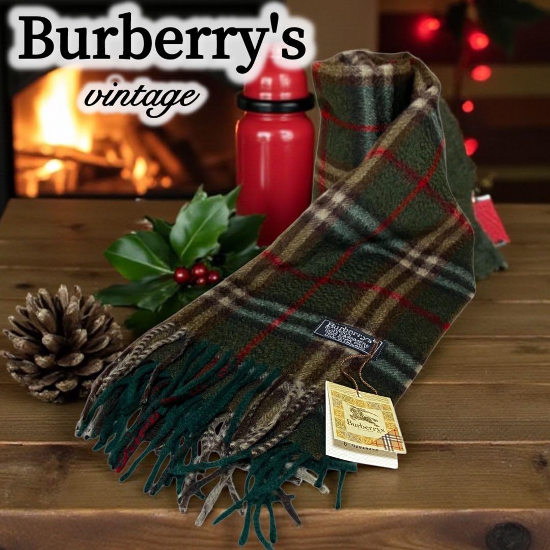超美品✨バーバリーズ 英国製 80s〜90s カシミヤマフラー 緑 ノバチェック
