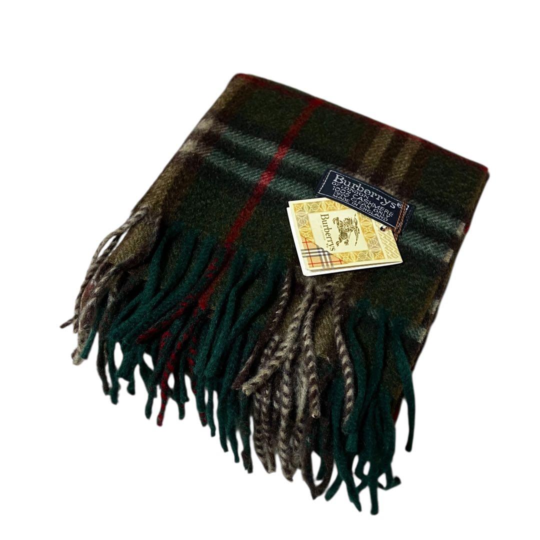 超美品✨バーバリーズ 英国製 80s〜90s カシミヤマフラー 緑 ノバチェック