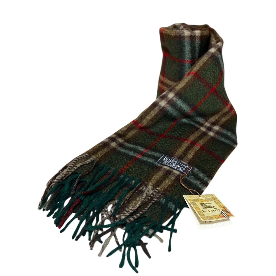 超美品✨バーバリーズ 英国製 80s〜90s カシミヤマフラー 緑 ノバチェック
