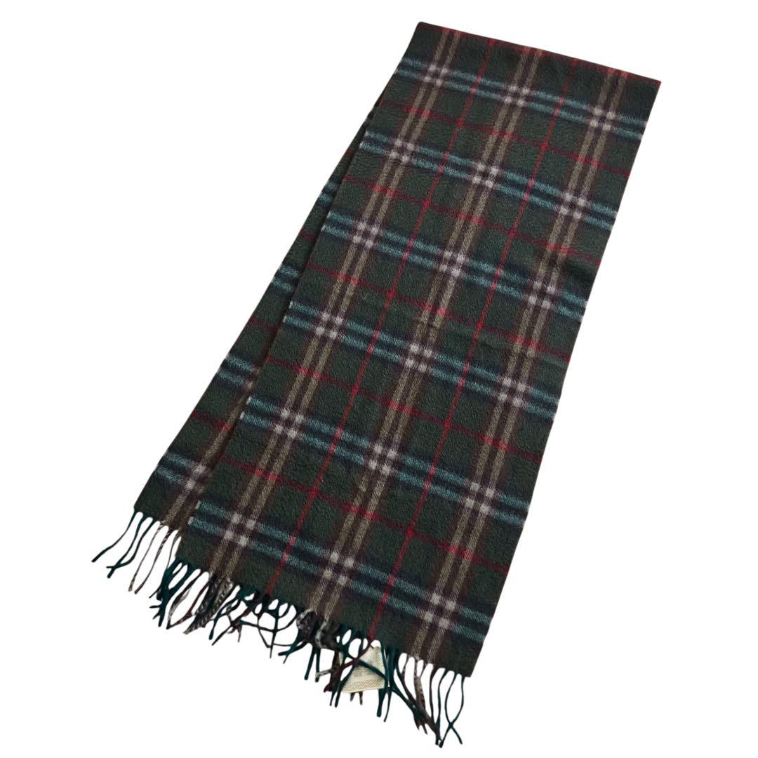 超美品✨バーバリーズ 英国製 80s〜90s カシミヤマフラー 緑 ノバチェック