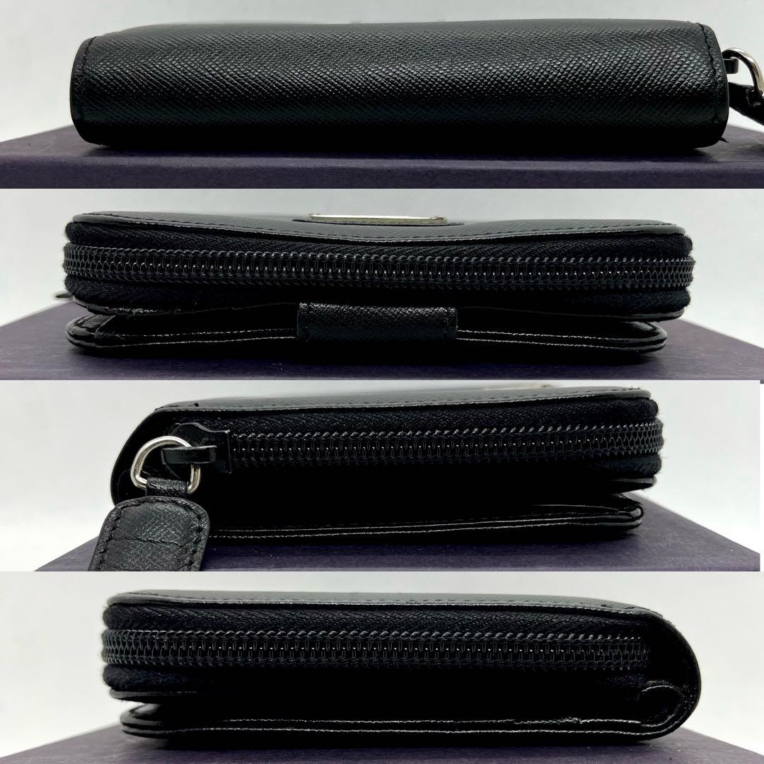 箱付き/入手困難✨プラダ 二つ折り財布 三角ロゴ サフィアーノ ブラック レザー