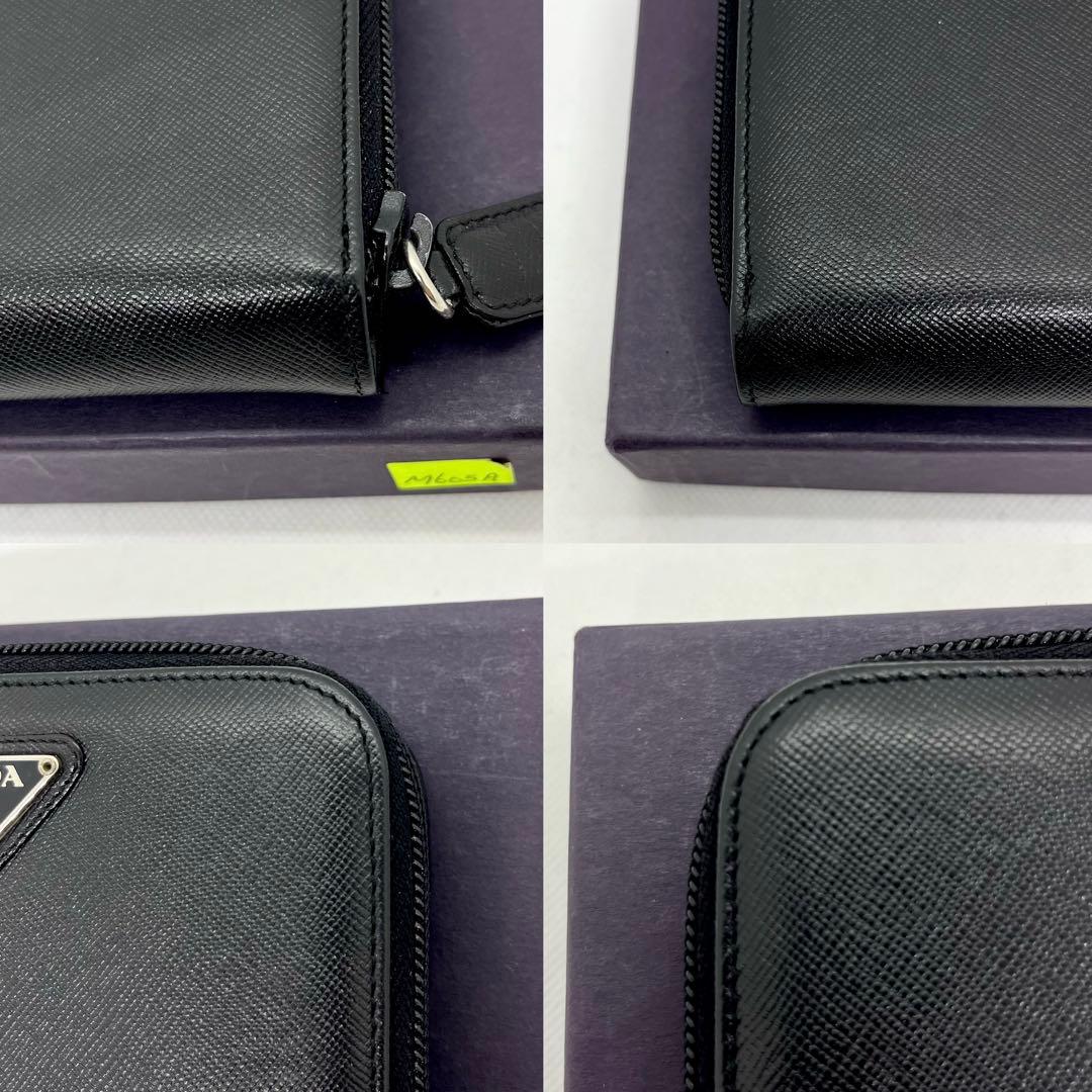 箱付き/入手困難✨プラダ 二つ折り財布 三角ロゴ サフィアーノ ブラック レザー