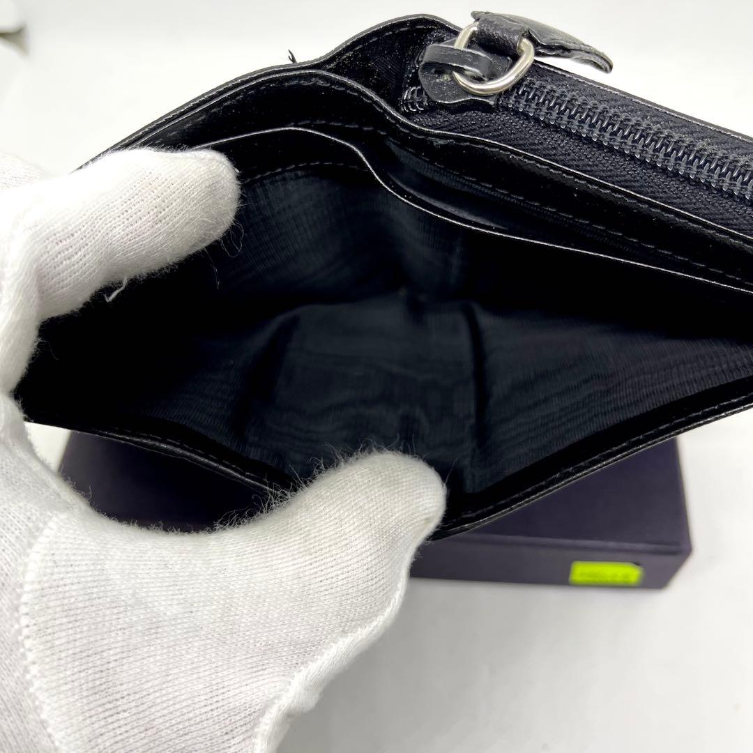 箱付き/入手困難✨プラダ 二つ折り財布 三角ロゴ サフィアーノ ブラック レザー