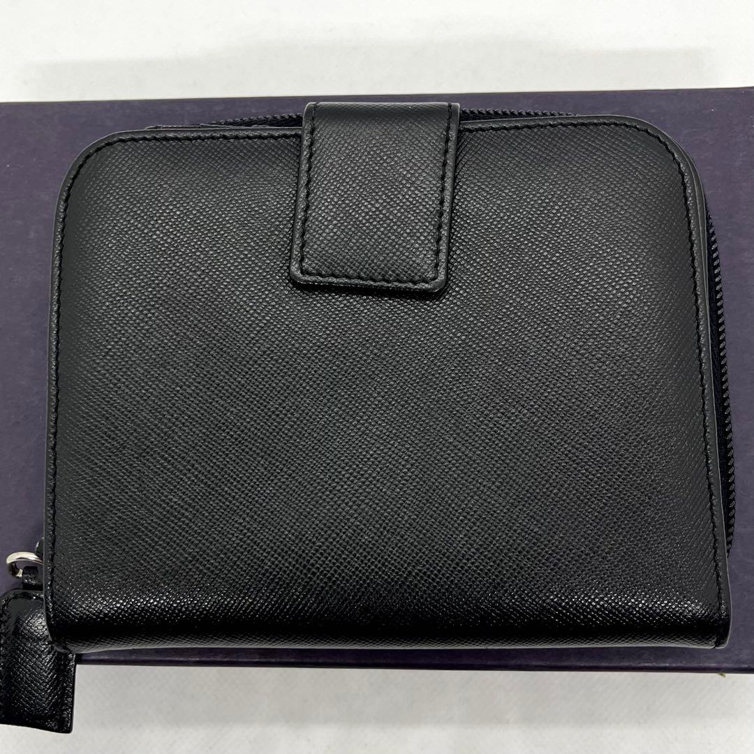 箱付き/入手困難✨プラダ 二つ折り財布 三角ロゴ サフィアーノ ブラック レザー