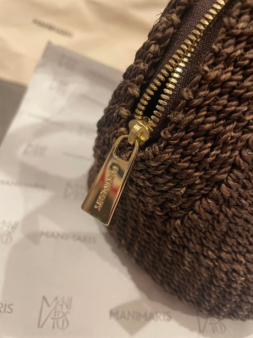 Manimaris アバカボストン mini チョコかごバッグ　ショルダー紐付