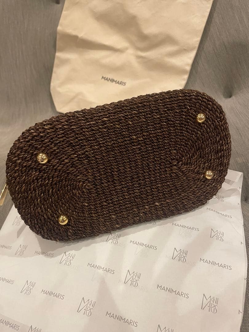 Manimaris アバカボストン mini チョコかごバッグ　ショルダー紐付