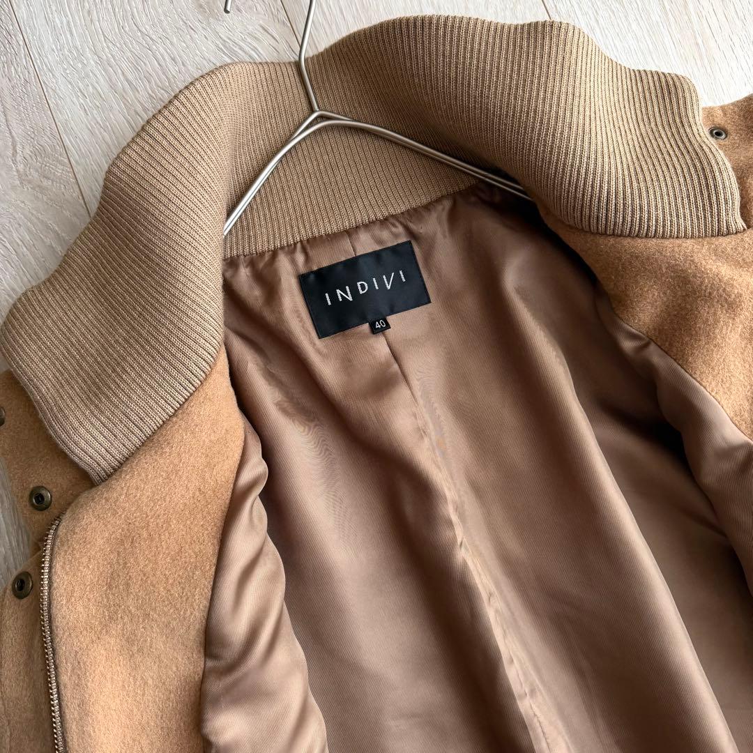 美品 INDIVI インディヴィ コクーン コート ブラウン L 40 ニット袖