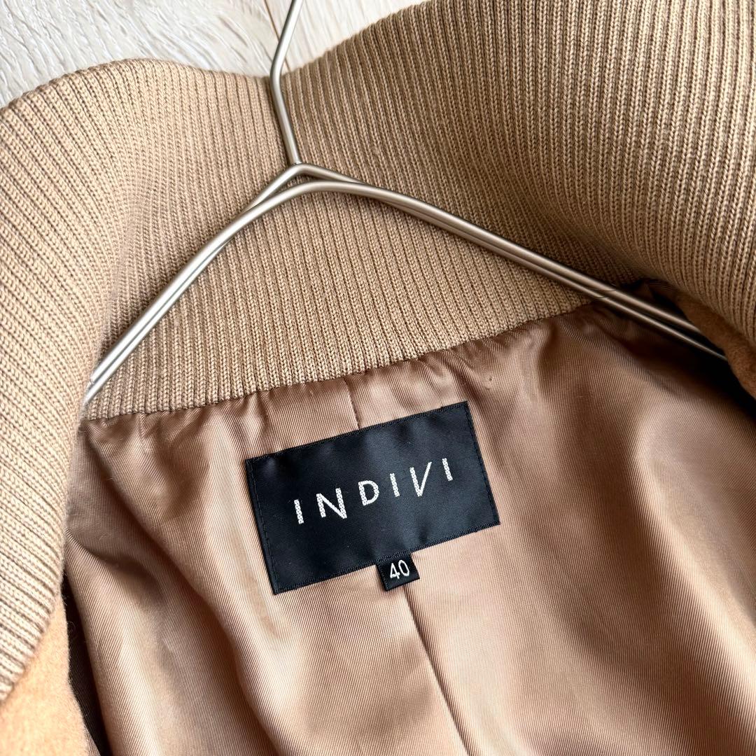 美品 INDIVI インディヴィ コクーン コート ブラウン L 40 ニット袖