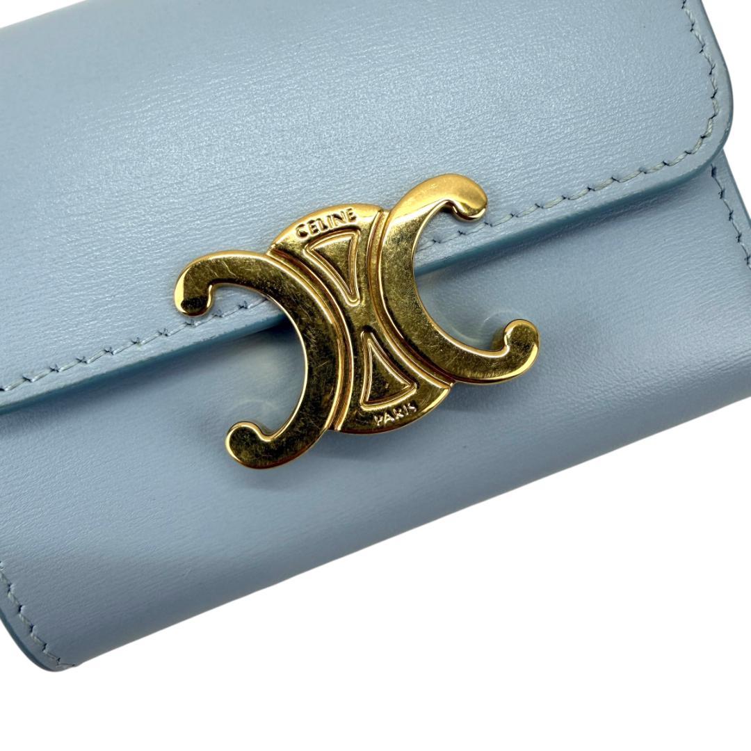 CELINE 三つ折り財布 スモール トリオンフ フラップ ウォレット ブルー