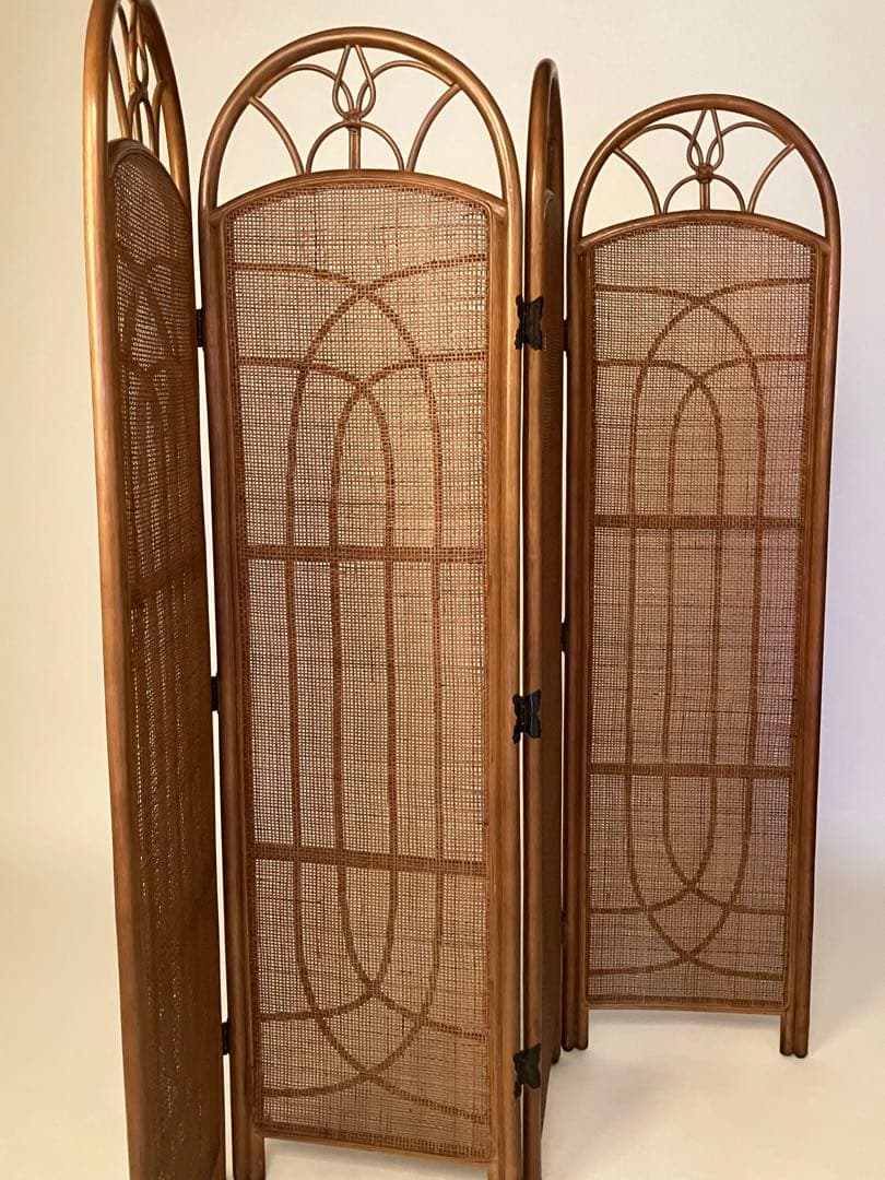 ブラウン籐家具パーテーション 4パネル