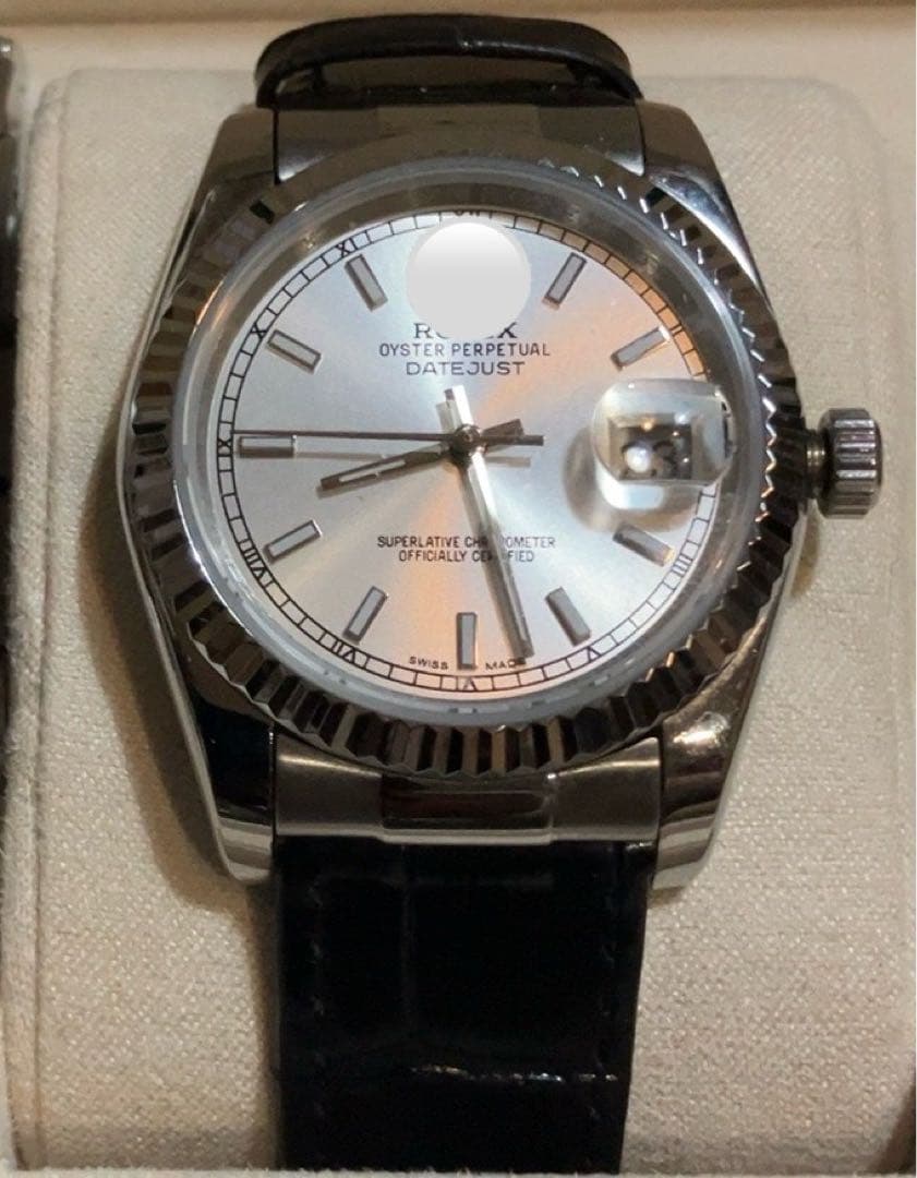 デイトジャスト交換用アリゲーターブラックレザー型押し