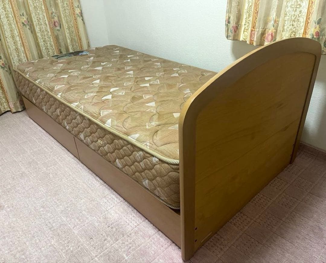 フランスベッド E-MAX 高密度連続スプリング付 シングルベッド 収納引出し付