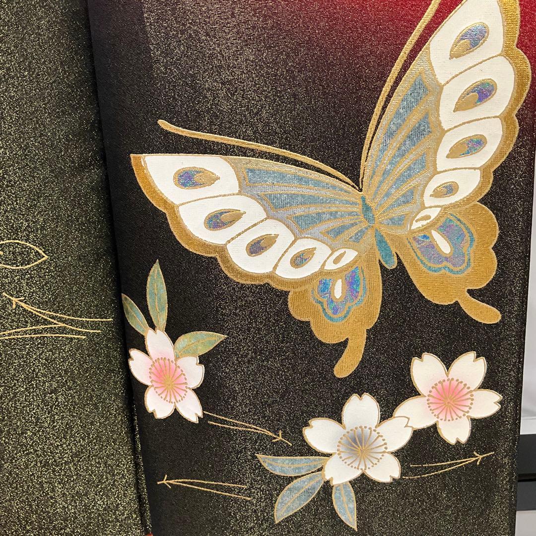 専用C983正絹　振袖　金通し　蝶々　金箔　着物