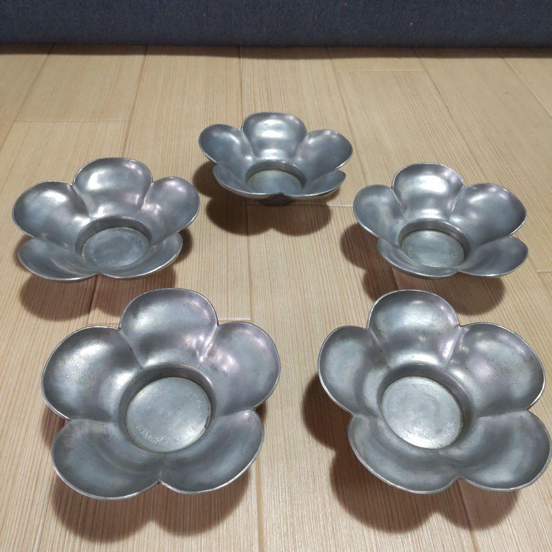 古錫 大型茶托 龍閣陳永高老店 唐物 梅型 ５客 古美術