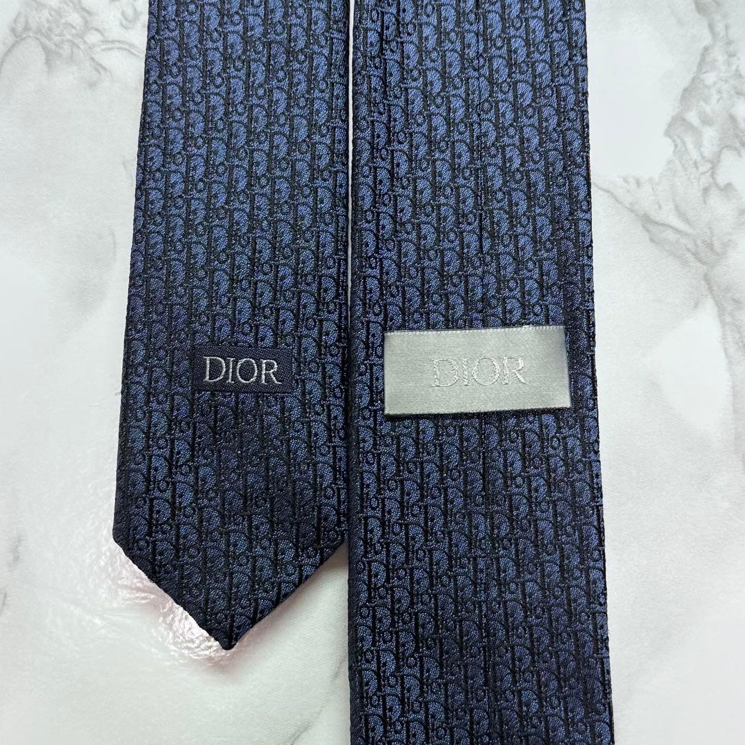 ✨極美品✨ 現行 DIOR ネクタイ シルク100% オブリーク ネイビー ツヤ