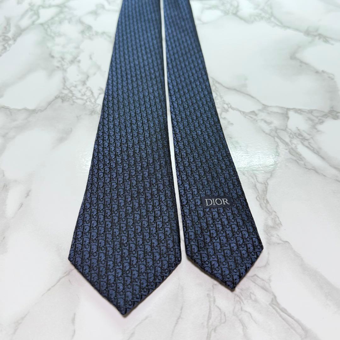 ✨極美品✨ 現行 DIOR ネクタイ シルク100% オブリーク ネイビー ツヤ