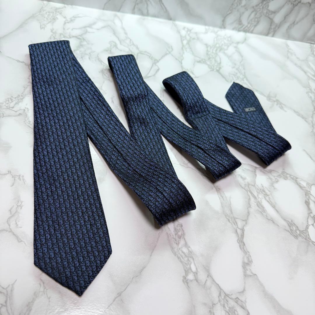 ✨極美品✨ 現行 DIOR ネクタイ シルク100% オブリーク ネイビー ツヤ