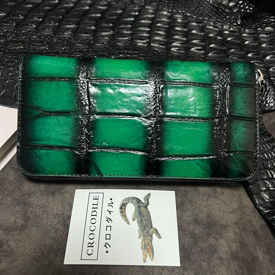 実物一枚革　クロコダイル　ラウンドファスナー 本革　手染め手作り　長財布　人気