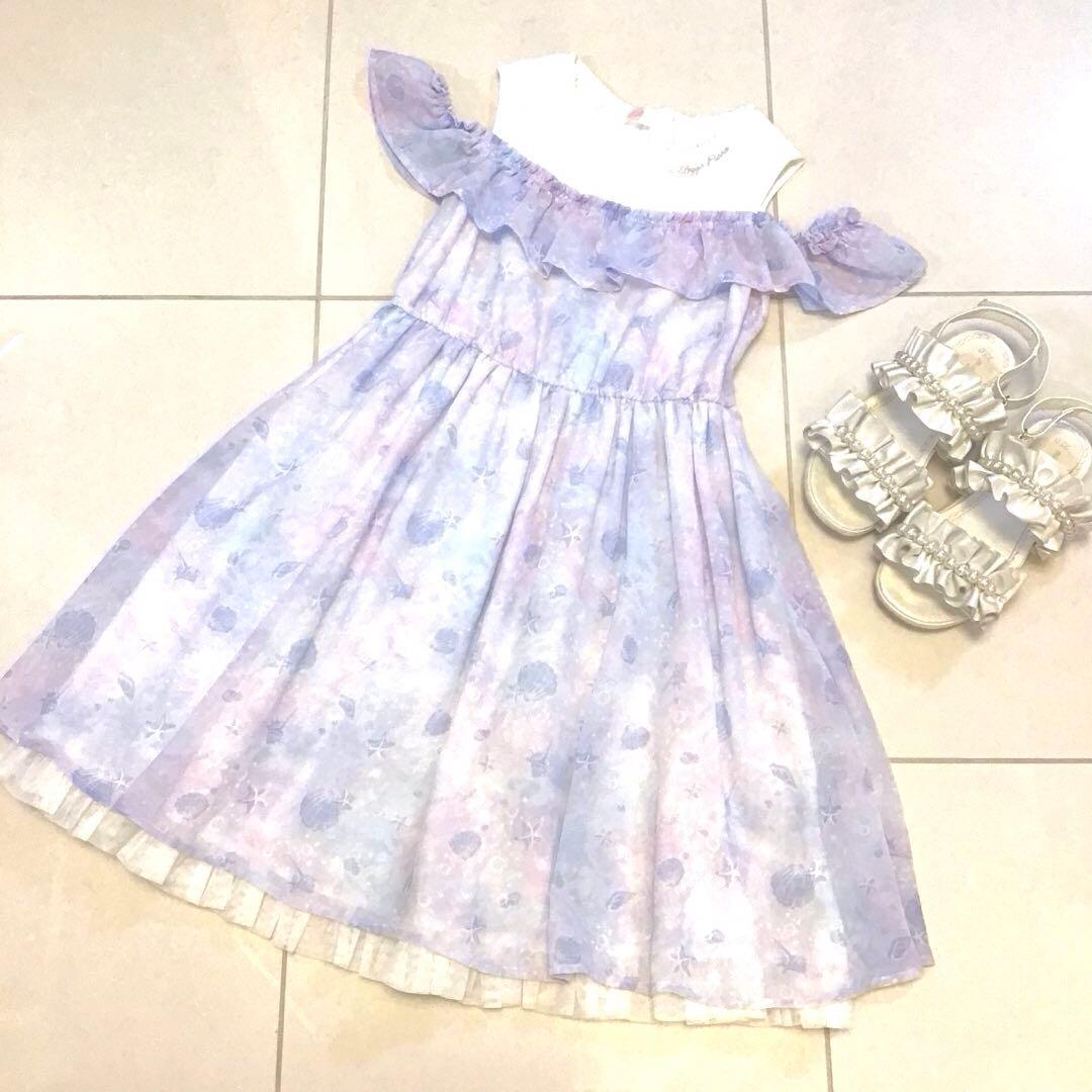 美品 メゾピアノ mezzo piano シェルワンピース ラベンダー 140