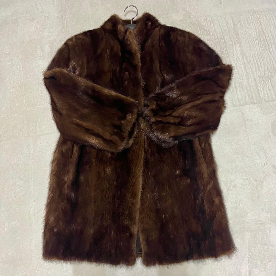 美品 SAGA MINK サガミンク 銀タグ高級デミバフ　ミンク コートミドル