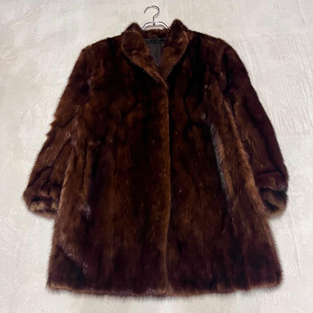 美品 SAGA MINK サガミンク 銀タグ高級デミバフ　ミンク コートミドル