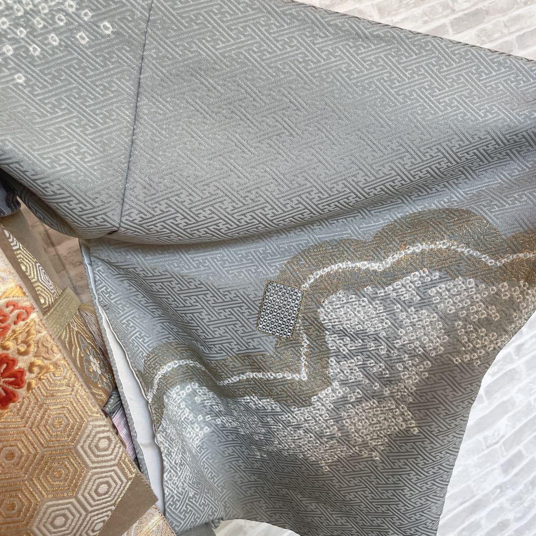 訪問着　フルセット　観世水　鹿の子絞り　金彩　紗綾形地紋　入学式　卒業式　L1