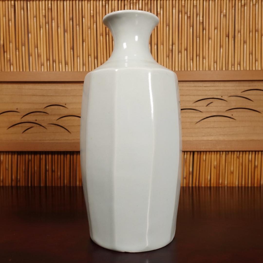 民藝派巨匠 益子焼 名工 瀧田項一 秀逸作 白磁面取瓶子 高29.2cm 共箱